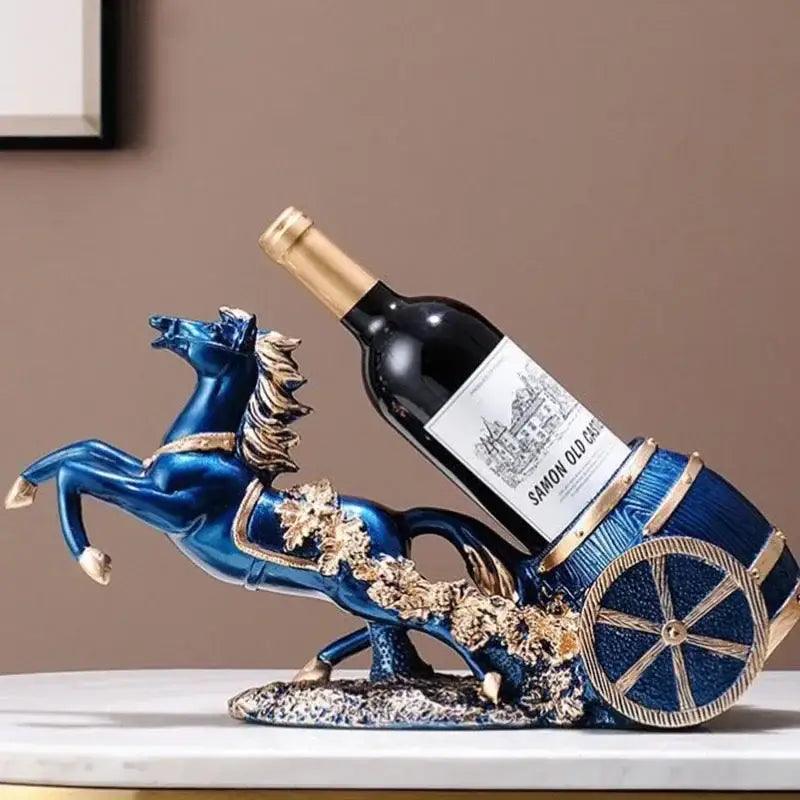 Suporte de vinho clássico azul e dourado com cavalo para garrafa elegante Ricaly