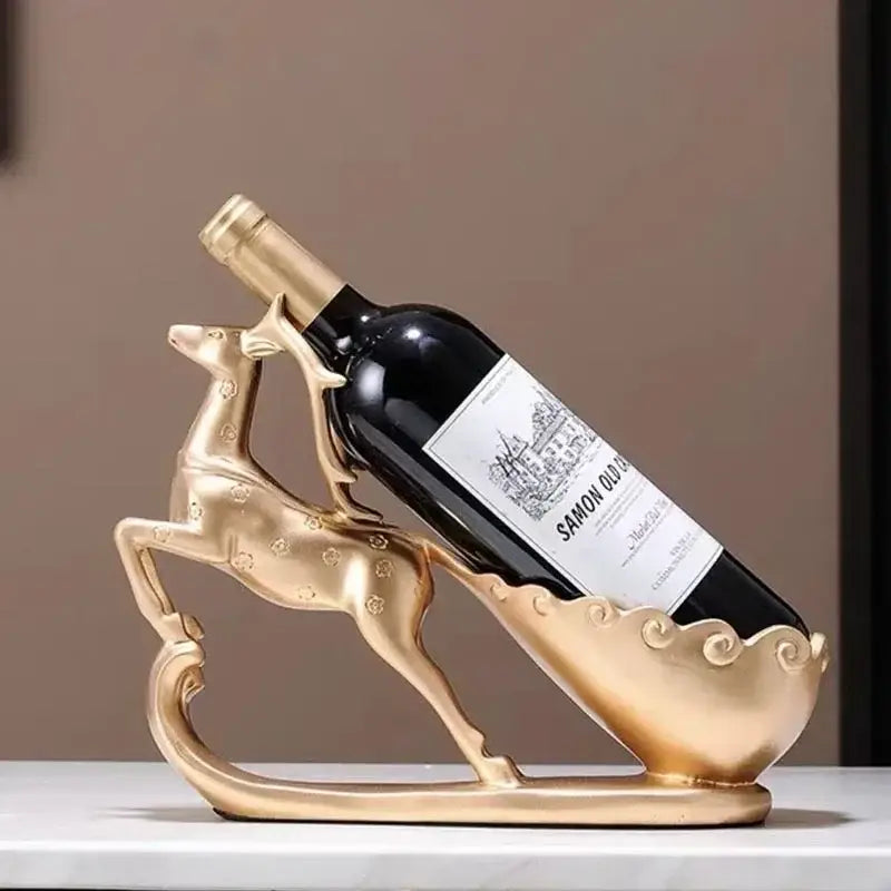 Suporte de vinho de metal dourado com cervo dourado, elegante para decoração de uísque