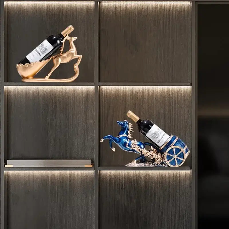 Suporte Vinho Metal Clássico Azul Dourado Elegante Ricaly para garrafas de vinho