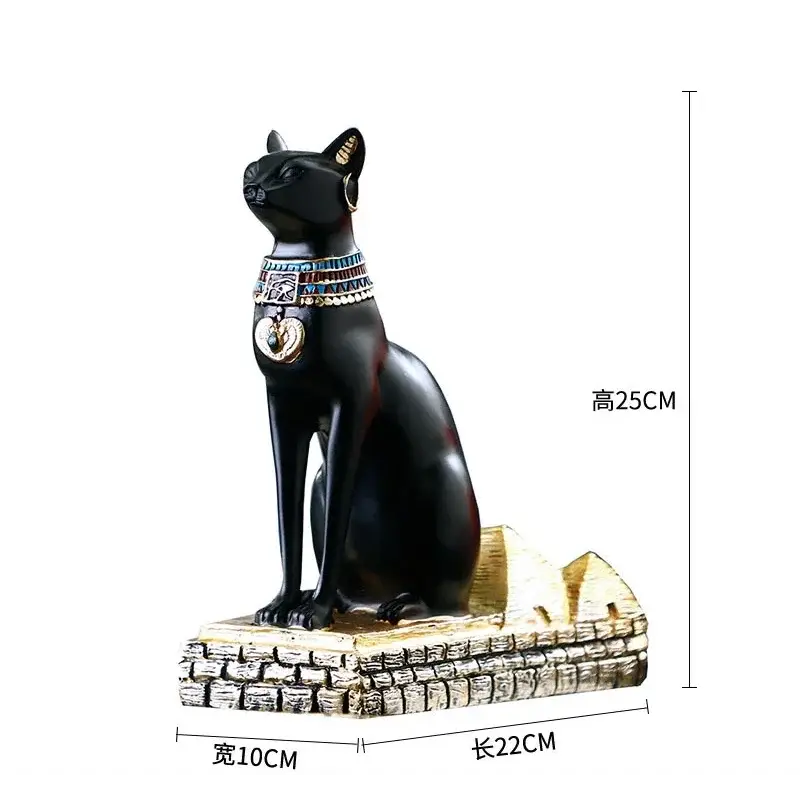 Estátua de gato egípcio em resina com dimensões, para decoração exclusiva Ricaly