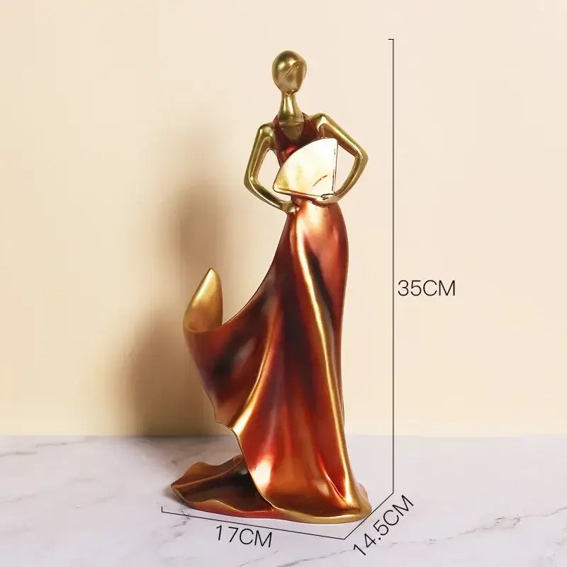 Estátua feminina de toque bronze com vestido fluido do Suporte Vinho Lenogue Ricaly