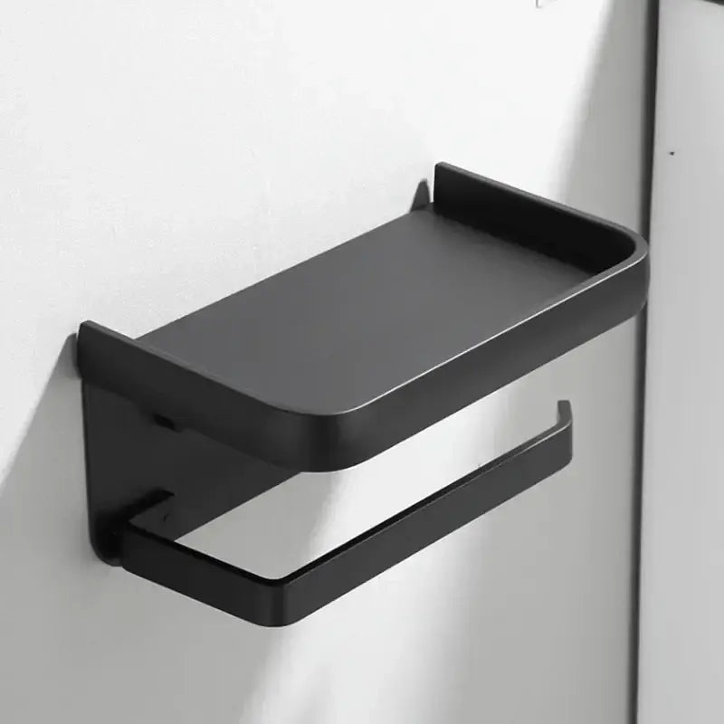 Suporte de aço preto para banheiro com prateleira, moderno e elegante Ricaly