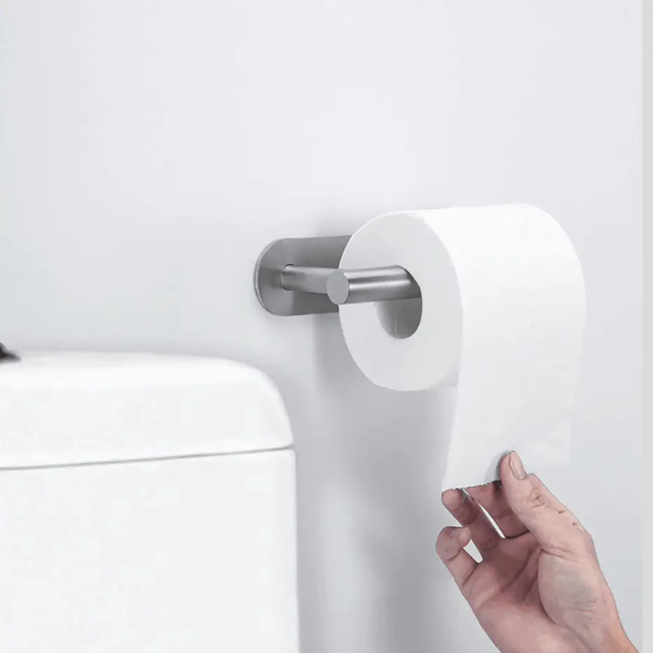 Rolo de papel higiênico branco no suporte de aço inox Durável Tule Ricaly