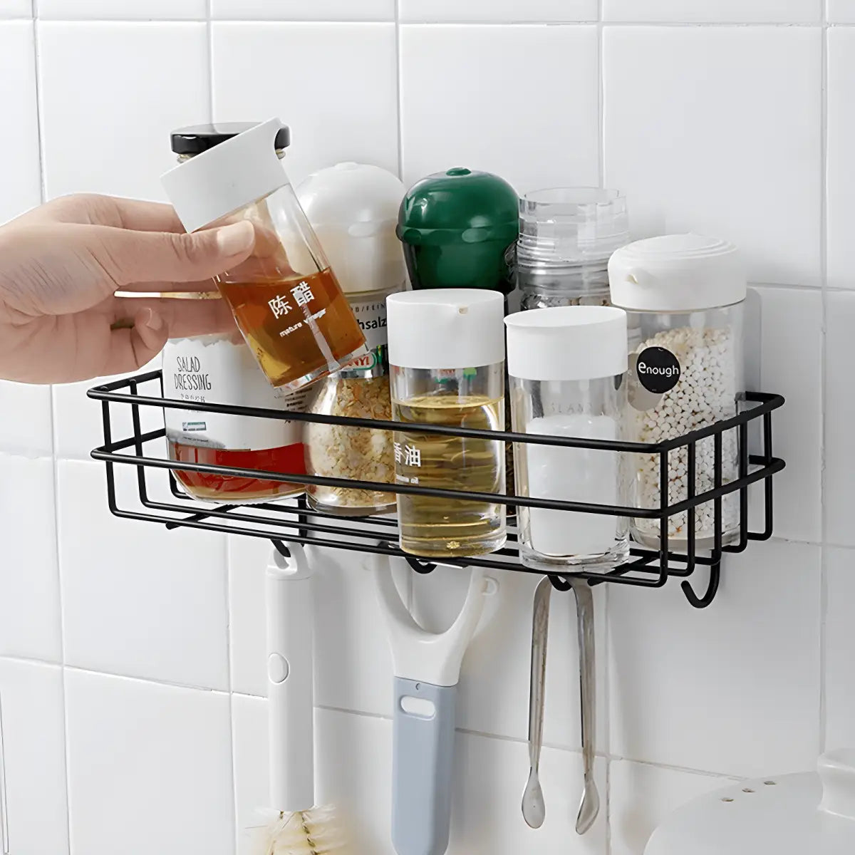 Suporte de Parede Aramado Ricaly Para Organização preto fio tempero Banheiro Compre