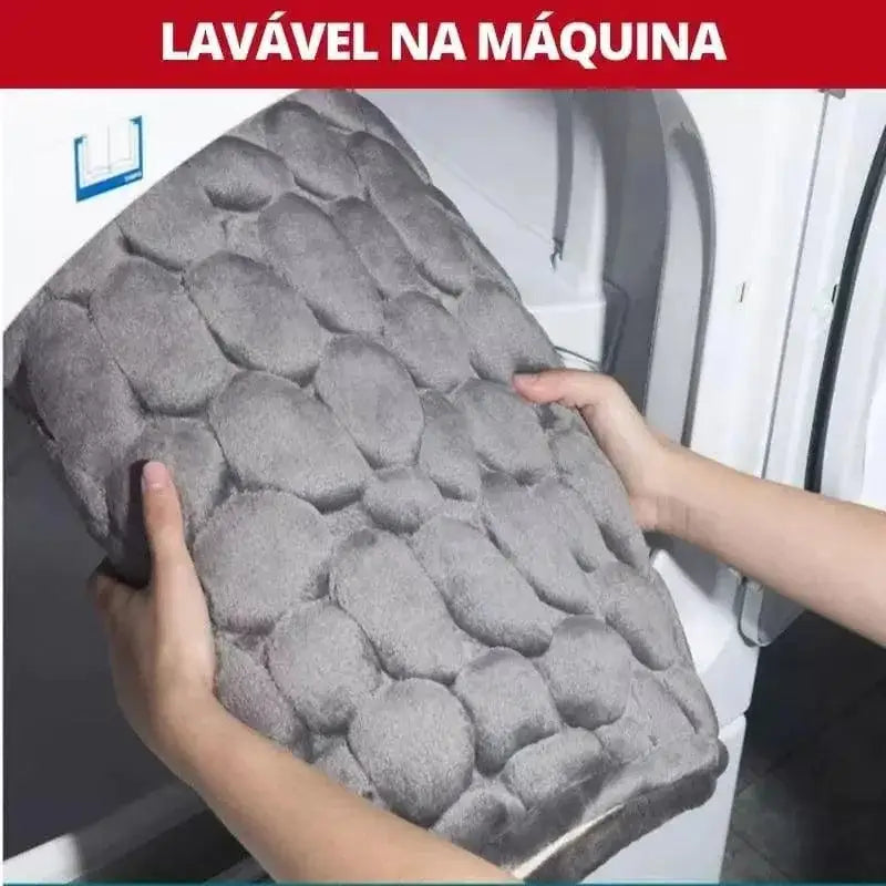 Tapete Antiderrapante Absorvente em Cinza com Padrão de Pedras Compre agora Ricaly