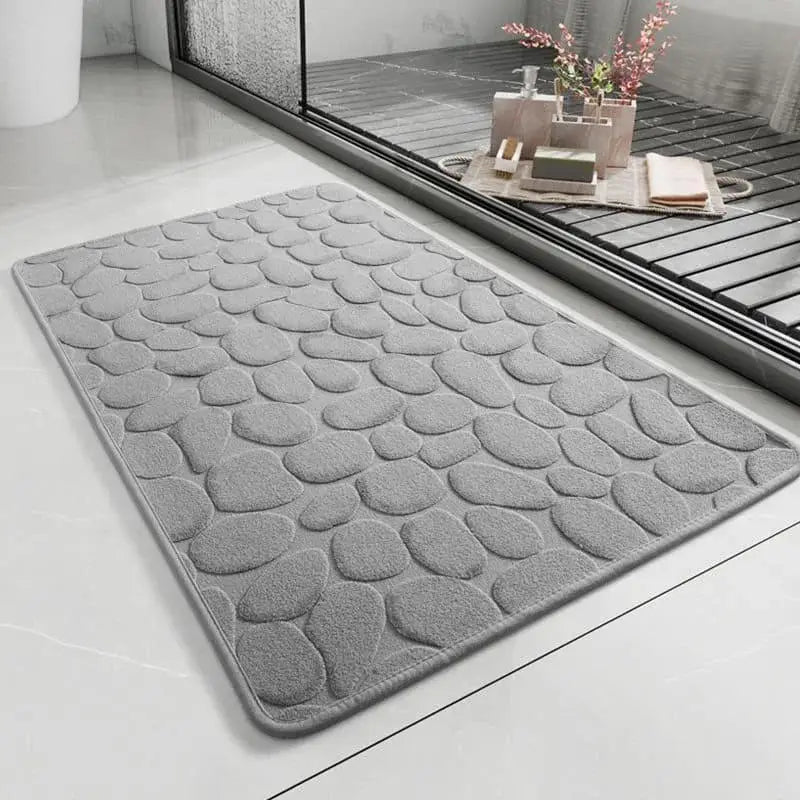 Tapete Antiderrapante Absorvente em Cinza com Padrão de Pedras Compre agora Ricaly