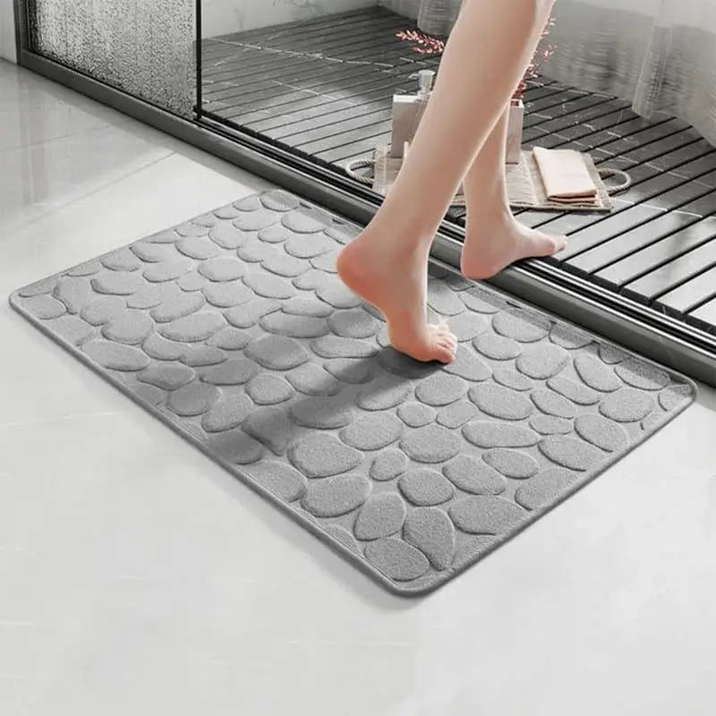 Tapete Antiderrapante Absorvente em Cinza com Padrão de Pedras Compre agora Ricaly