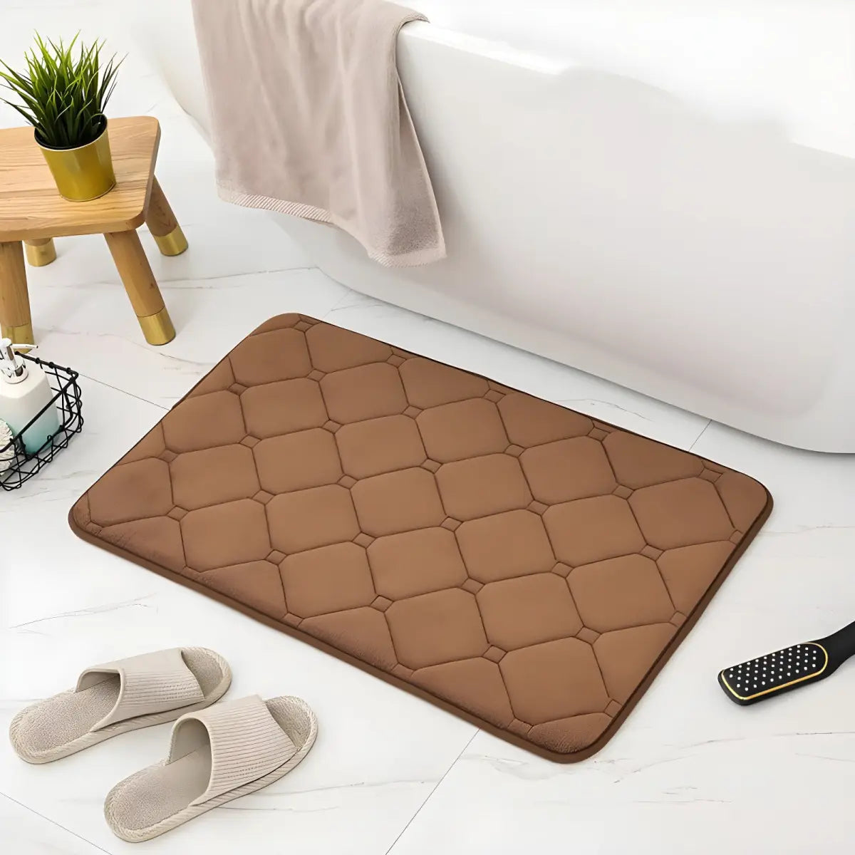 Tapete de banheiro marrom acolchoado antiderrapante 40x60cm Ricaly