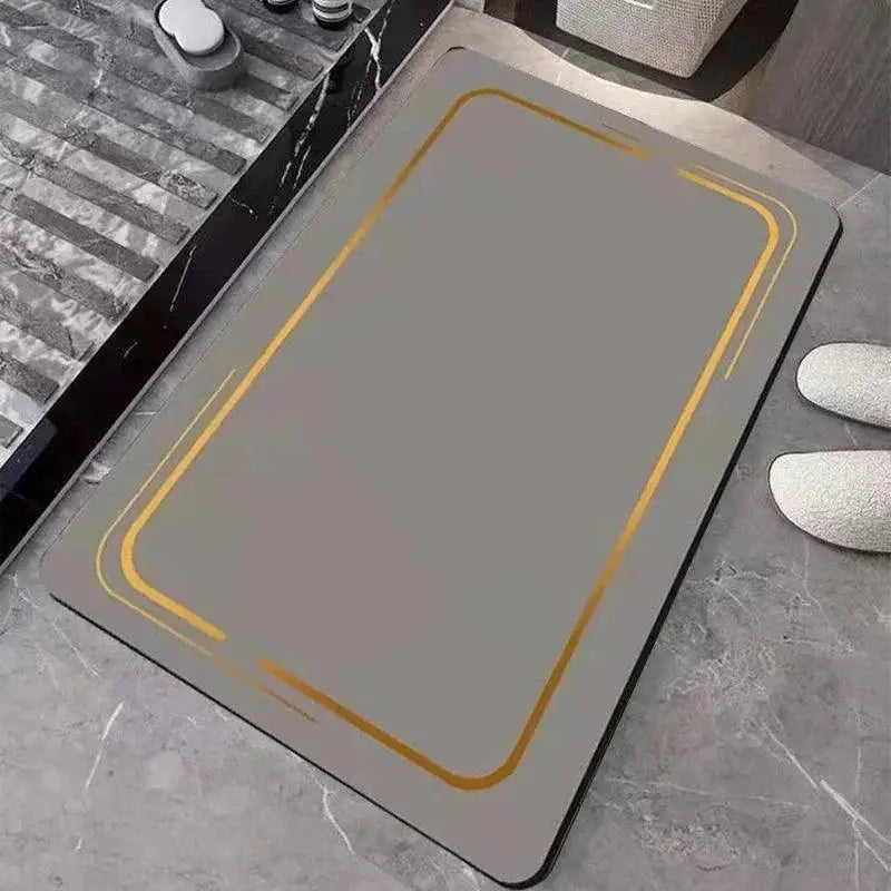 Tapete Antiderrapante Moderno Cinza com Acabamento Dourado Compre agora Ricaly