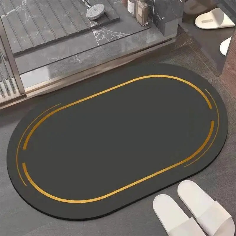 Tapete Antiderrapante Moderno Cinza com Acabamento Dourado Compre agora Ricaly