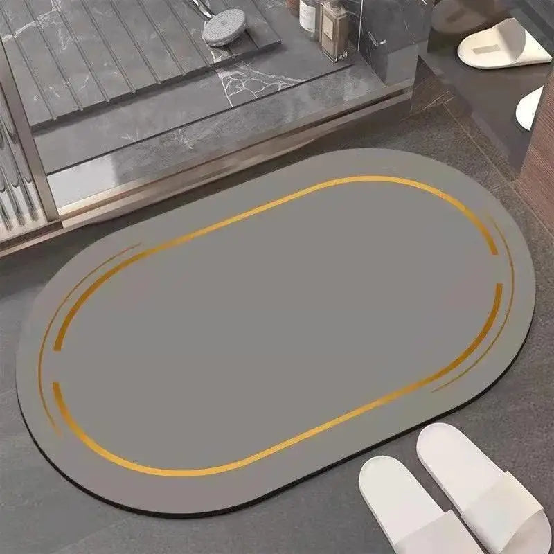 Tapete Antiderrapante Moderno Cinza com Acabamento Dourado Compre agora Ricaly