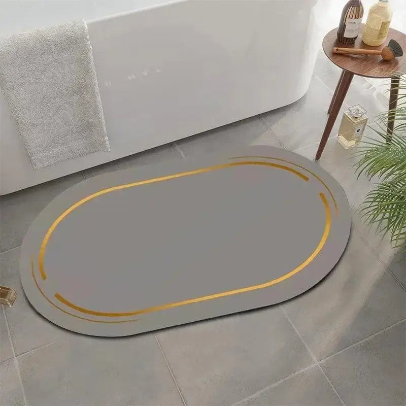 Tapete Antiderrapante Moderno Cinza com Acabamento Dourado Compre agora Ricaly