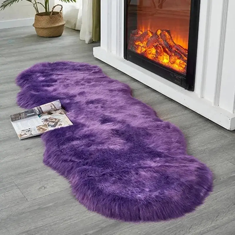 Tapete Antiderrapante Moderno em Pele de Ovelha Fluffy Branco e Areia Compre agora Ricaly