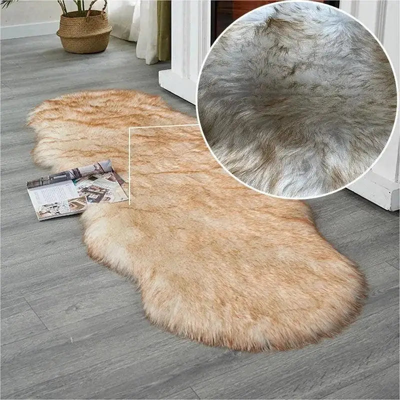 Tapete Antiderrapante Moderno em Pele de Ovelha Fluffy Branco e Areia Compre agora Ricaly