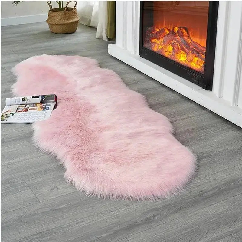 Tapete Antiderrapante Moderno em Pele de Ovelha Fluffy Branco e Areia Compre agora Ricaly
