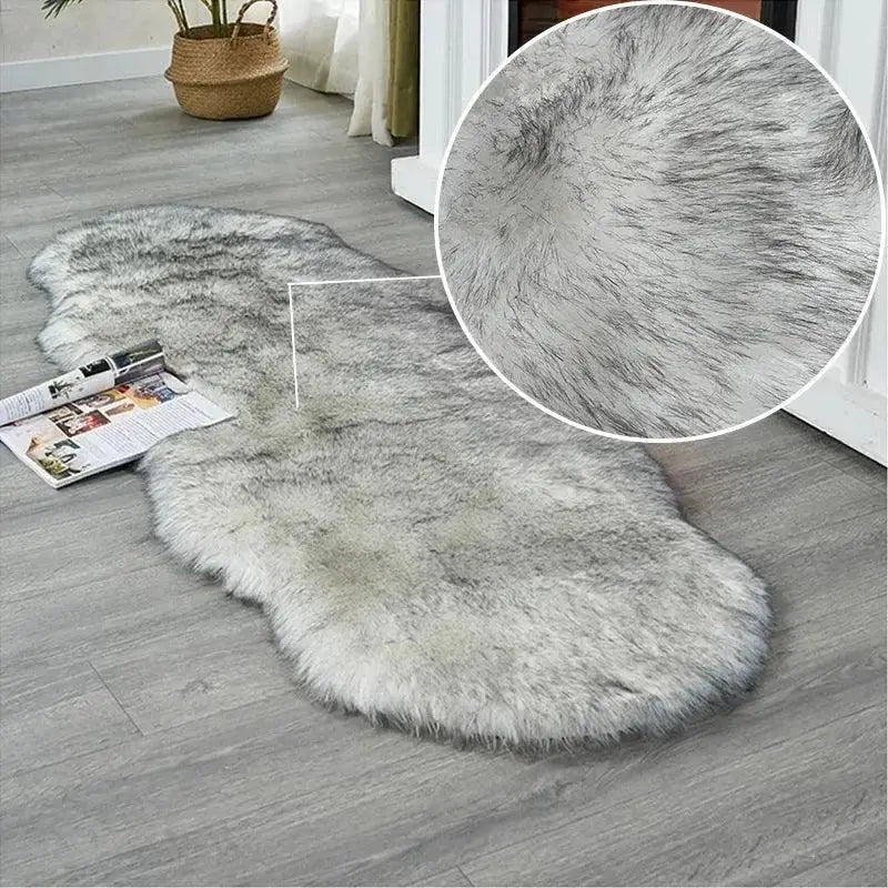 Tapete Antiderrapante Moderno em Pele de Ovelha Fluffy Branco e Areia Compre agora Ricaly