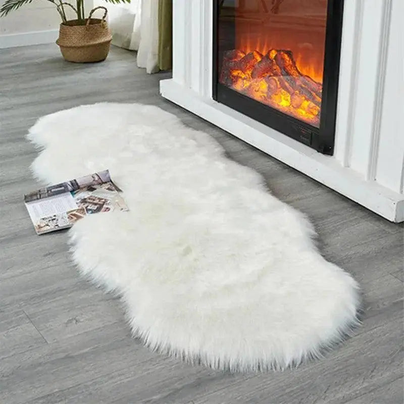 Tapete Antiderrapante Moderno em Pele de Ovelha Fluffy Branco e Areia Compre agora Ricaly