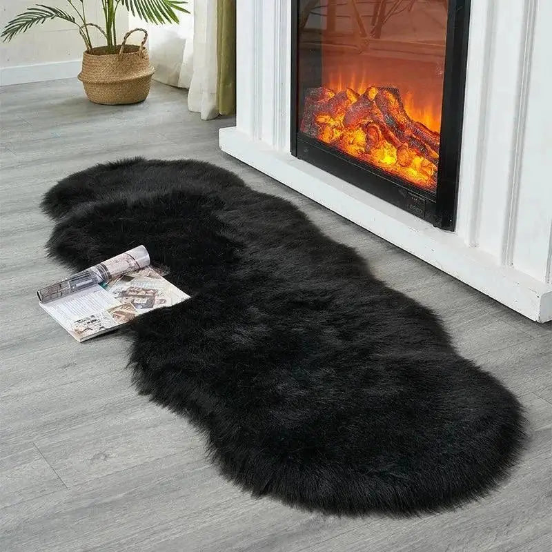 Tapete Antiderrapante Moderno em Pele de Ovelha Fluffy Branco e Areia Compre agora Ricaly