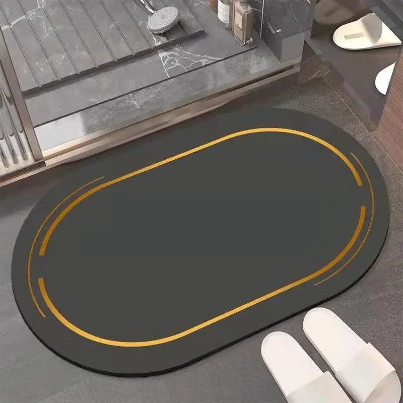 Tapete Antiderrapante Premium Oval Cinza com Acabamento Dourado Compre agora Ricaly