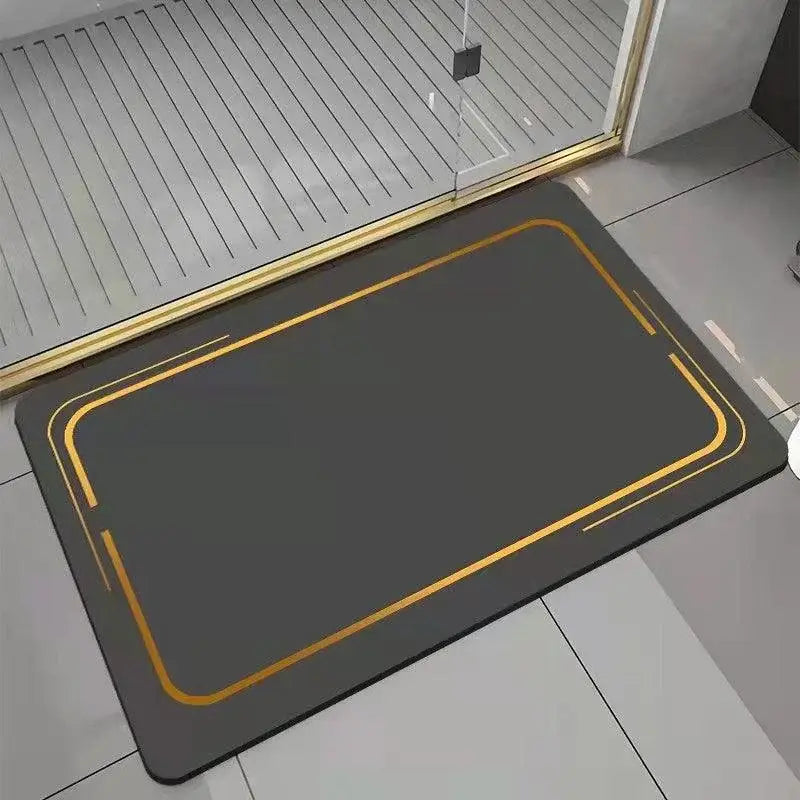 Tapete Antiderrapante Premium Oval Cinza com Acabamento Dourado Compre agora Ricaly