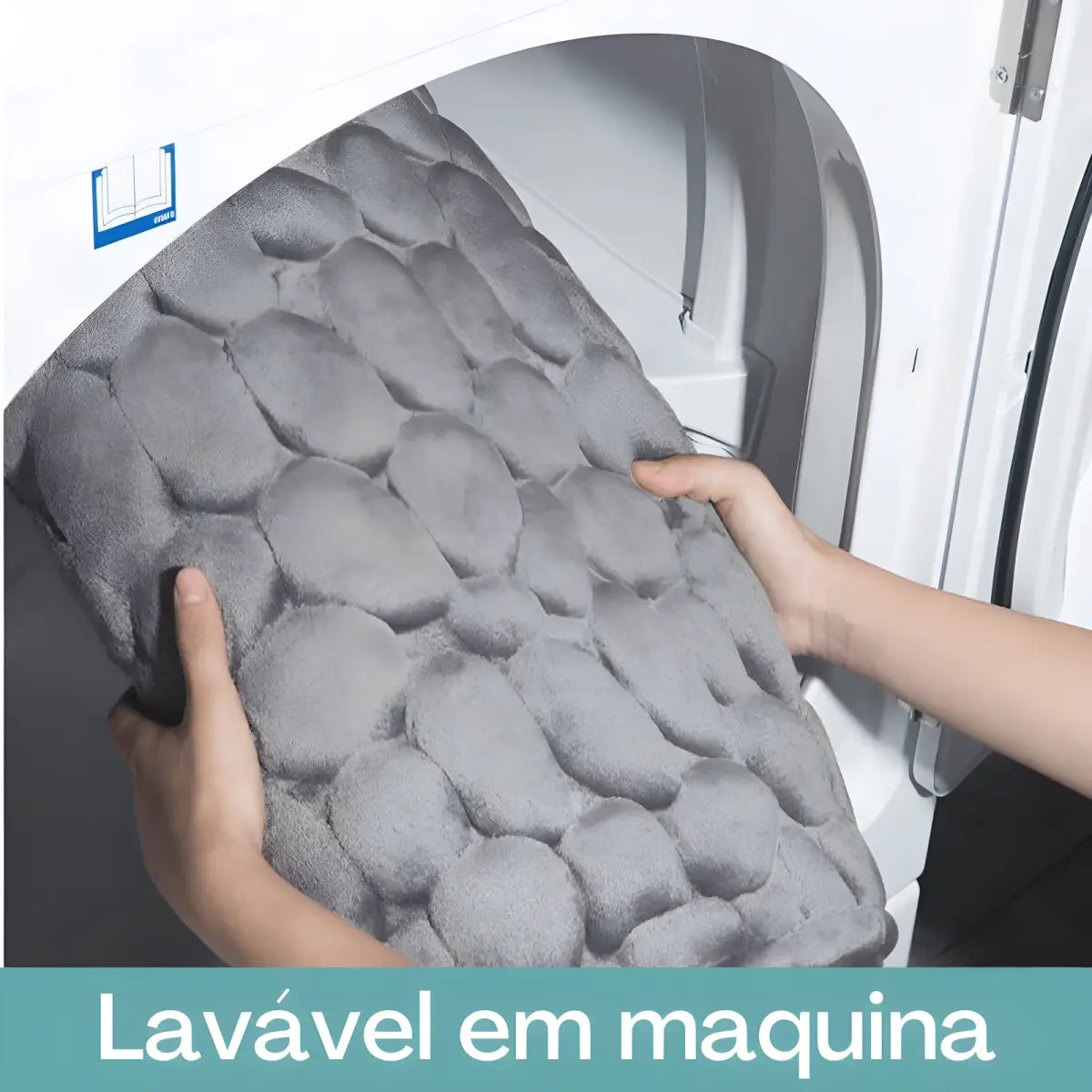 Tapete Antiderrapante Ultra para Banheiro Ricaly cinza com padrão de seixos banho Cozinha & Gastronomia Compre