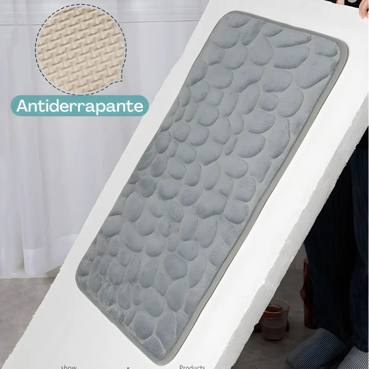 Tapete Antiderrapante Ultra para Banheiro Ricaly cinza com textura de seixos banho Cozinha & Gastronomia Compre