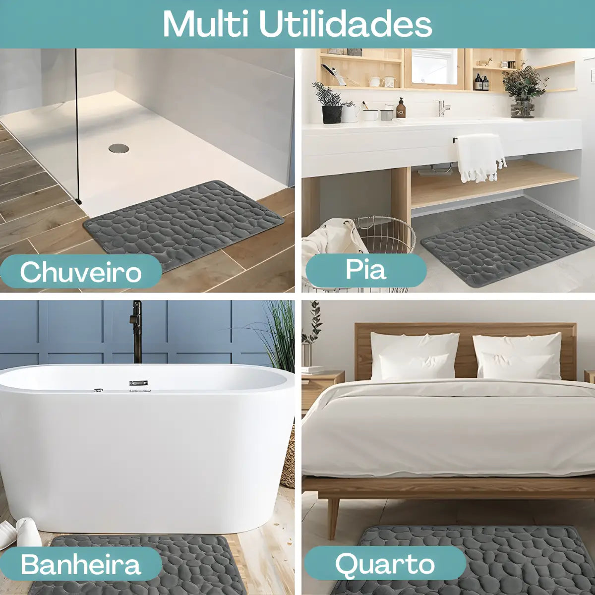 Tapete Antiderrapante Ultra para Banheiro Ricaly com textura de seixos banho esteira Cozinha & Gastronomia Compre