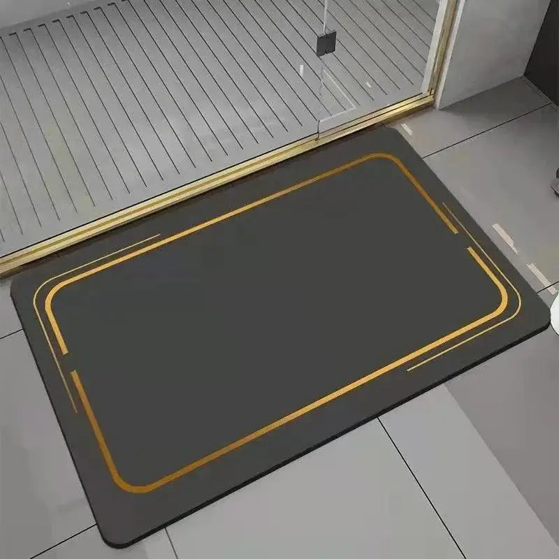 Tapete Banheiro Antiderrapante Cinza com Acabamento Dourado Compre agora Ricaly