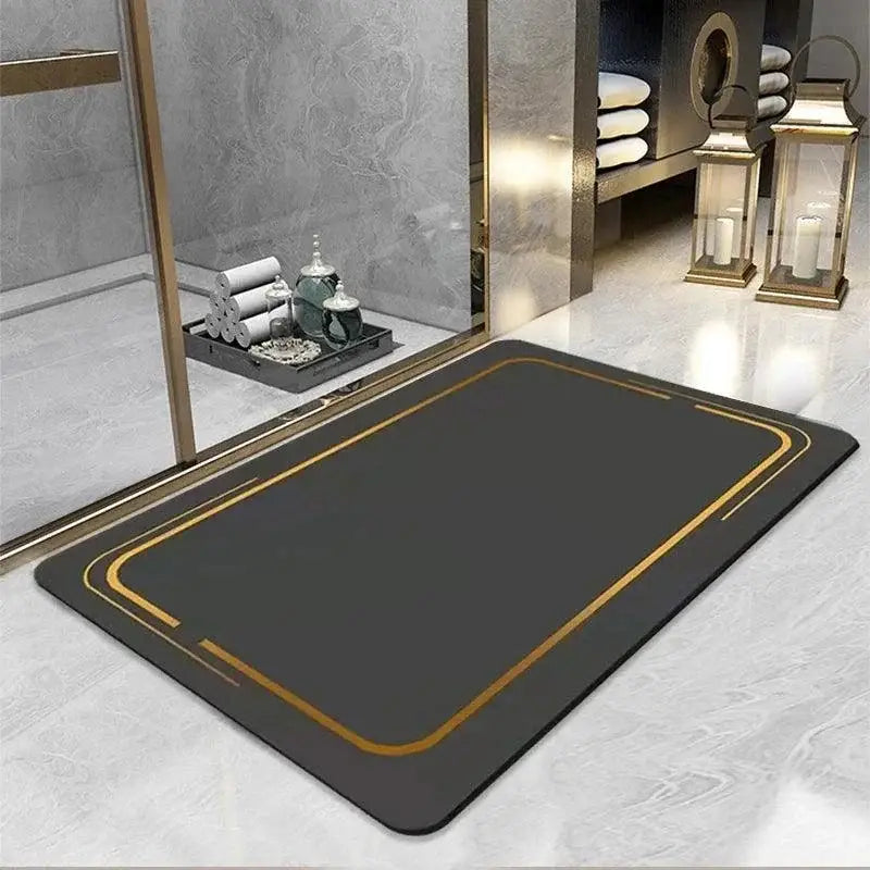 Tapete Banheiro Antiderrapante Cinza com Acabamento Dourado Compre agora Ricaly