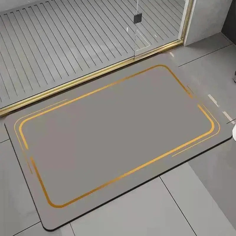 Tapete Banheiro Antiderrapante Cinza com Acabamento Dourado Compre agora Ricaly