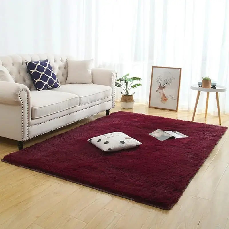 Plain Burgundy Shaggy Rug by Ricaly | Comfort and Style for Your Space GIF