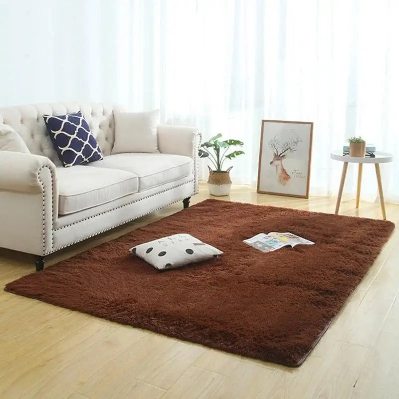 Ricaly Brown Plain Shaggy Rug - Comfort and Style for Your Home | Non-Slip GIF