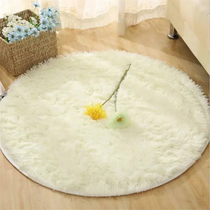 Ricaly White Round Shaggy Rug - Comfort and Style for Your Decor | Non-slip GIF