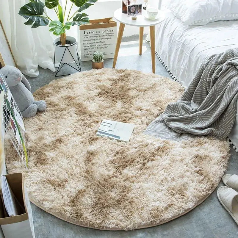 Round Khaki Blended Shaggy Rug Ricaly | Comfort and Style for Your Decor GIF