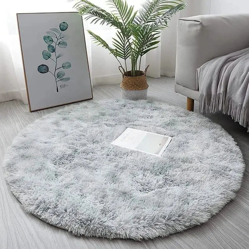 Tapete Felpudo Redondo em Pelúcia Branca e Cinza Fluffy Compre agora Ricaly