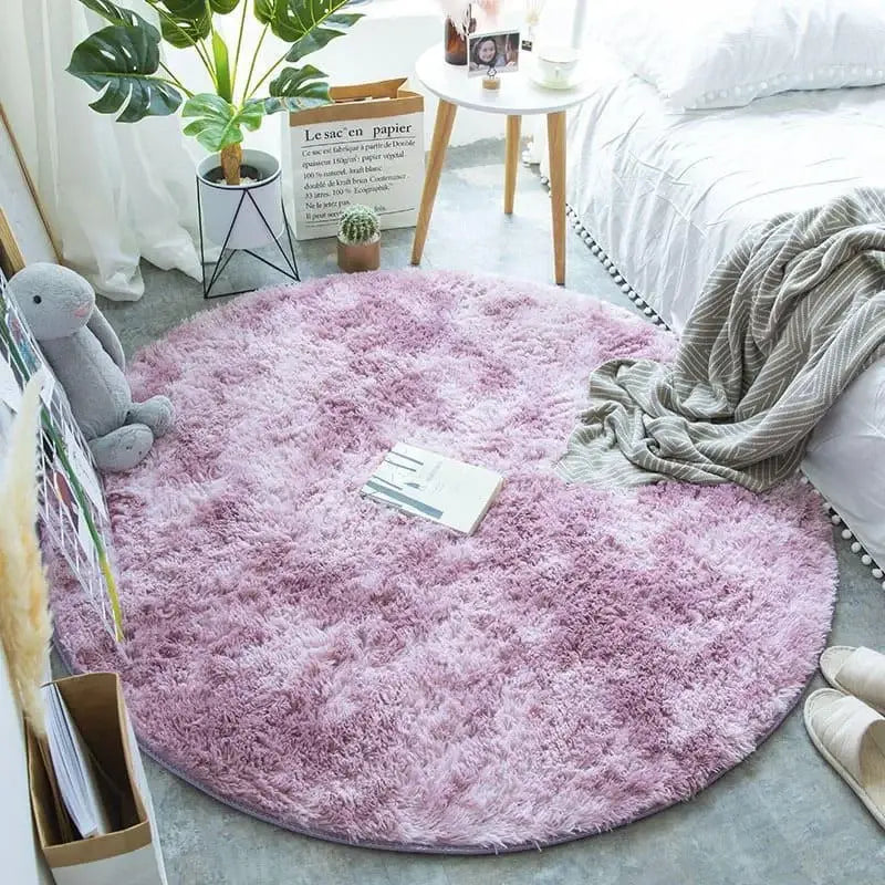 Round Pink Blended Shaggy Rug by Ricaly | Comfort and Style for Your Home GIF