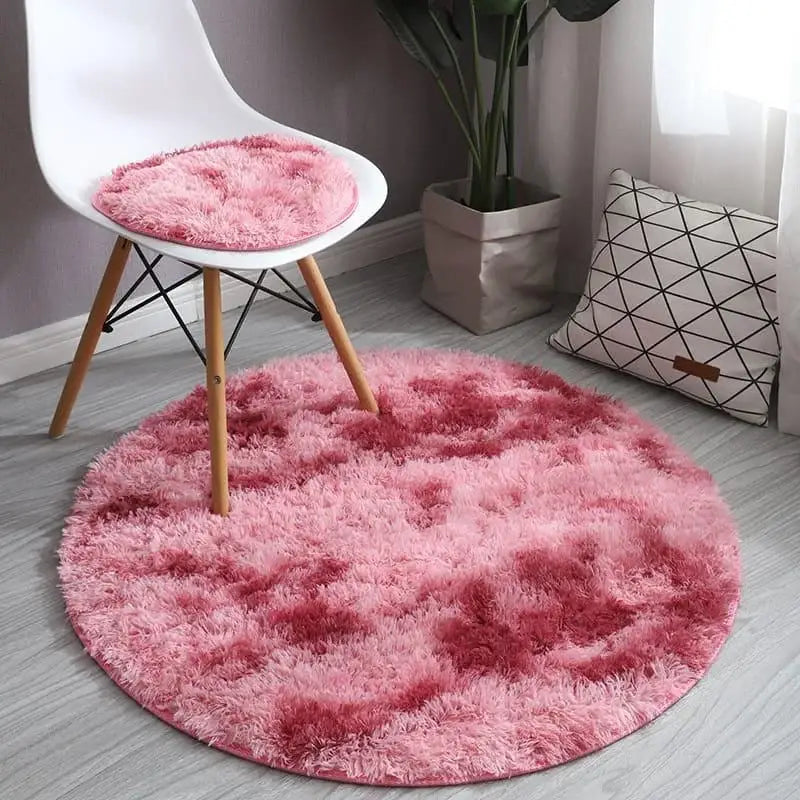 Round Red Blended Shaggy Rug by Ricaly | Comfort and Modern Style GIF