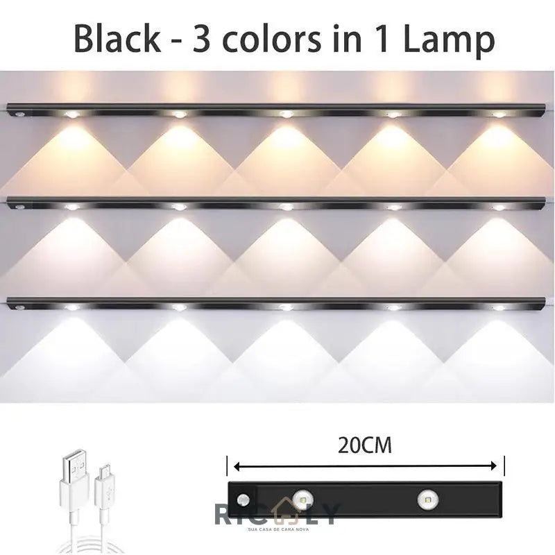 Tira de Luz LED Olho de Gato com Projeção de Colina - Iluminação Inteligente e Decorativa Preto-20cm