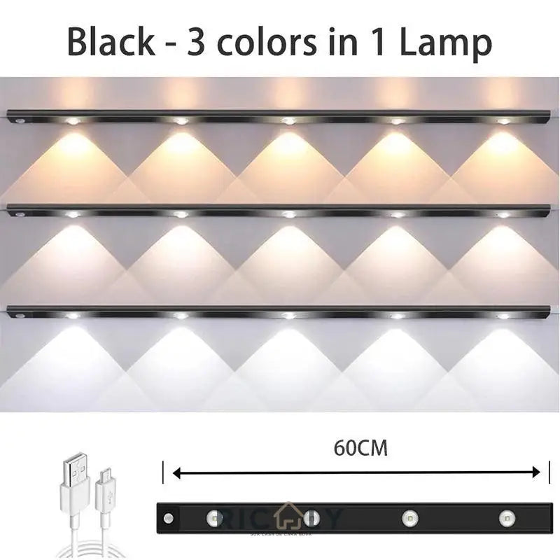 Tira de Luz LED Olho de Gato com Projeção de Colina - Iluminação Inteligente e Decorativa Preto-60cm