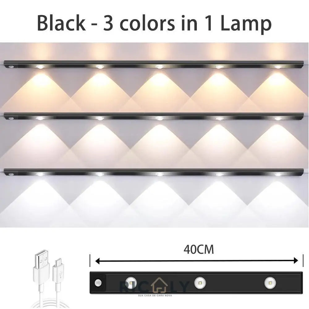 Tira de Luz LED Olho de Gato com Projeção de Colina - Iluminação Inteligente e Decorativa Preto-40cm