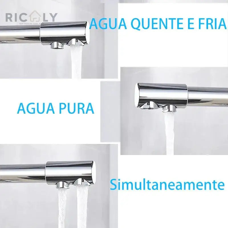 Torneira Gourmet Ricaly para Cozinha: Filtro Duplo Comando e Design Pull Out Giratório - Cromado - Torneira de Cozinha