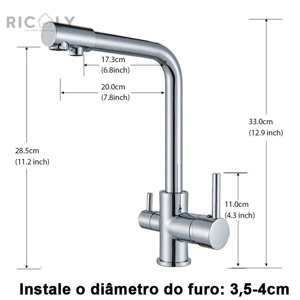 Torneira Gourmet Ricaly para Cozinha: Filtro Duplo Comando e Design Pull Out Giratório - Cromado - Torneira de Cozinha