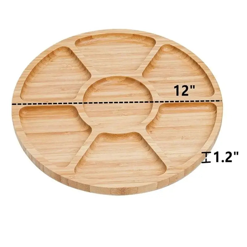 Bandeja de bambu redonda dividida para servir, feita de madeira premium Ricaly