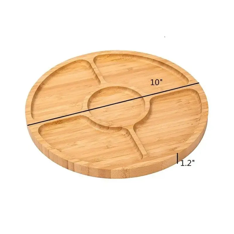 Imagem de bandeja redonda de bambu dividida para servir alimentos premium Ricaly