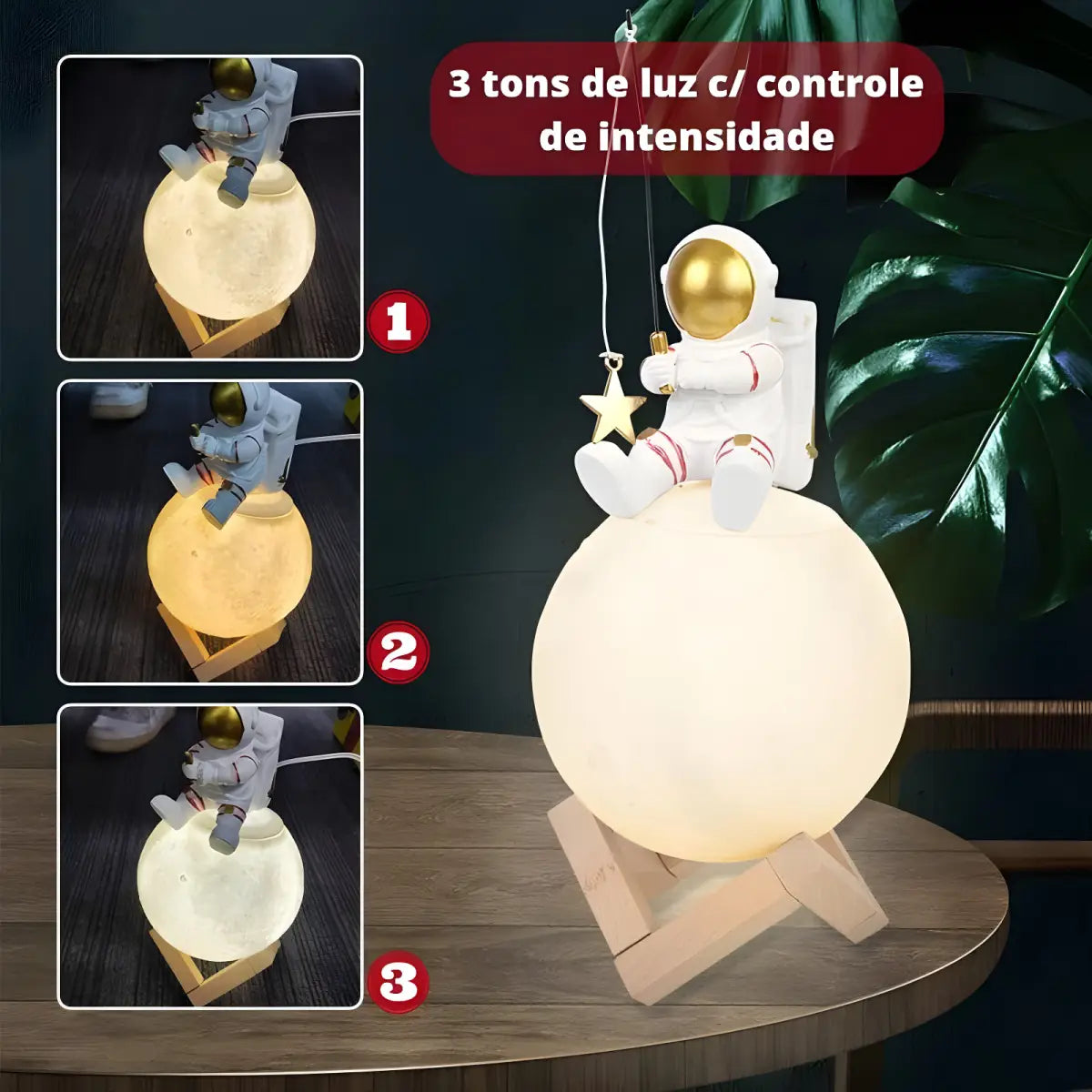 Lâmpada de lua astronauta com luz ajustável da GalaxiaTech para decoração elegante