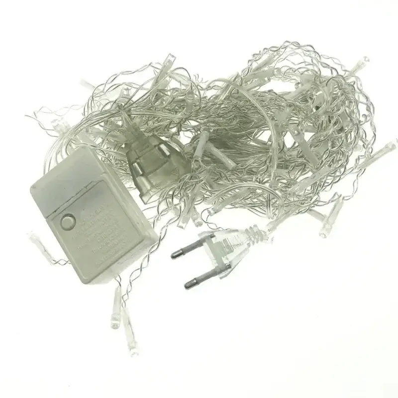 Tecido de fios de LED branco brilhante de 5m com adaptador e plug, produto Varal Luzes Natal Led Branco Brilhante 5m Rical